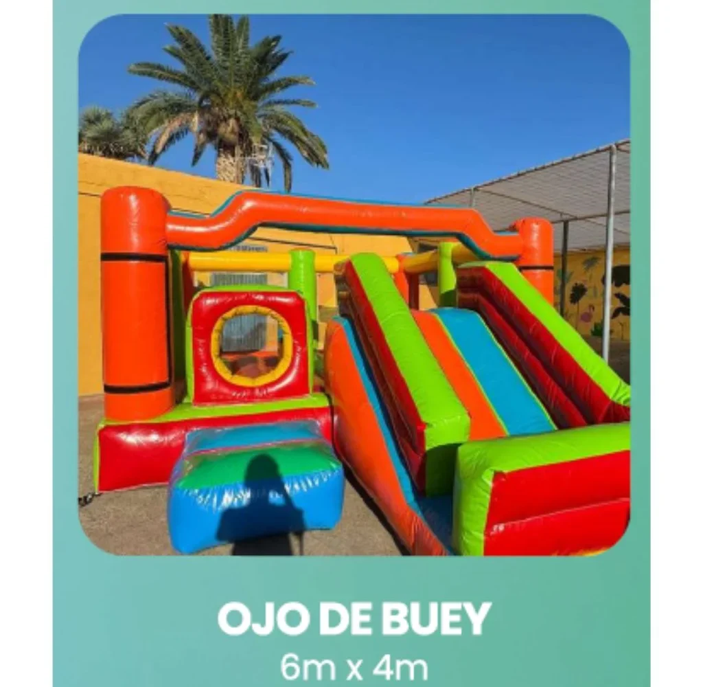 Castillo hinchable Ojo de Buey multicolor con tobogán de 6 × 4 metros para fiestas infantiles en Gran Canaria