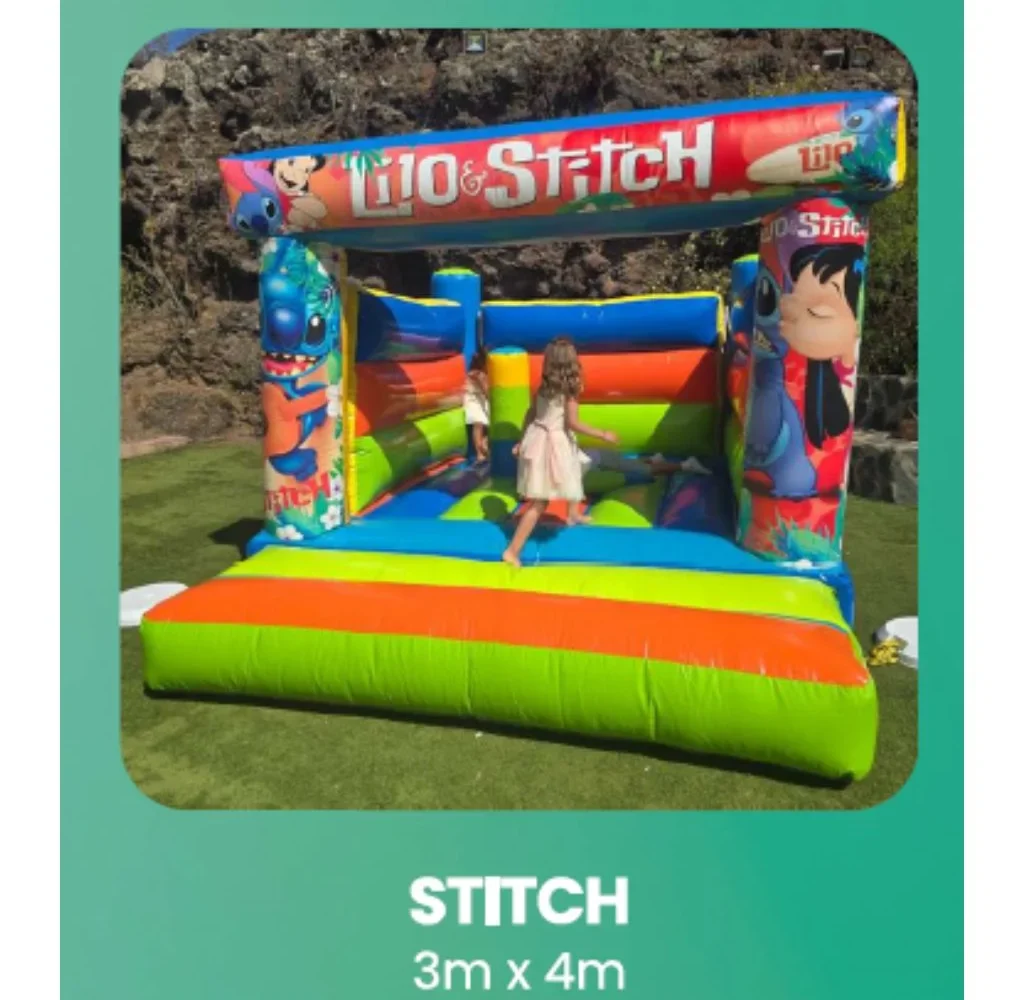 Castillo hinchable Stitch de 3 × 4 metros para cumpleaños y fiestas infantiles en Gran Canaria